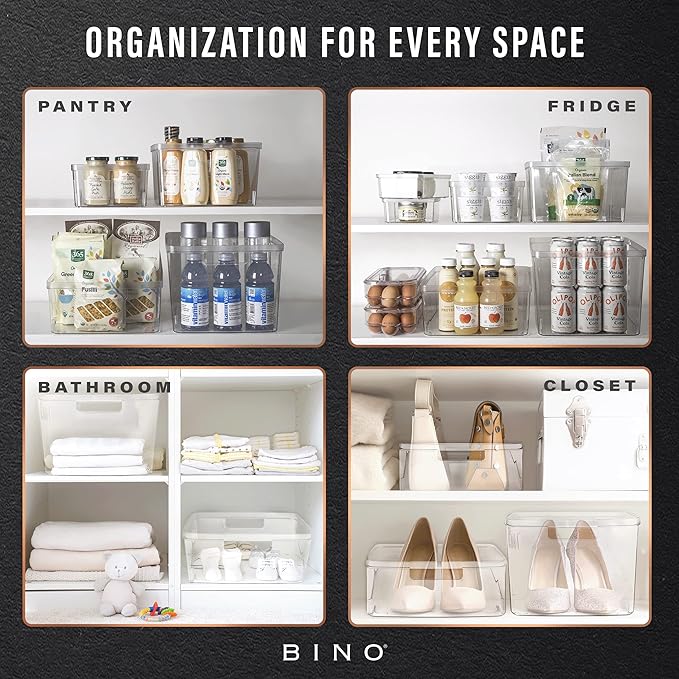BINO | Plastic Storage Bins, Medium - 2 Pack | THE LUCID COLLECTION | Multi-Use Built-In Handles | BPA-Free | Clear Storage Containers | Fridge Organizer | Pantry & Home Organization