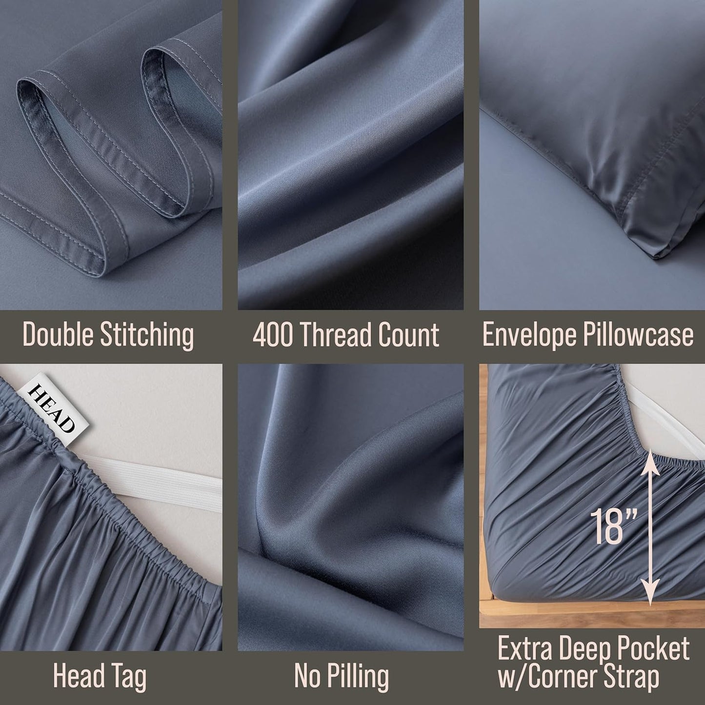Bella Coterie Luxury Bamboo Viscose Full Size Sheet Set | 100% Organically Grown | Ultra Soft | Cooling for Hot Sleepers | 18" Deep Pocket [Slate Blue]