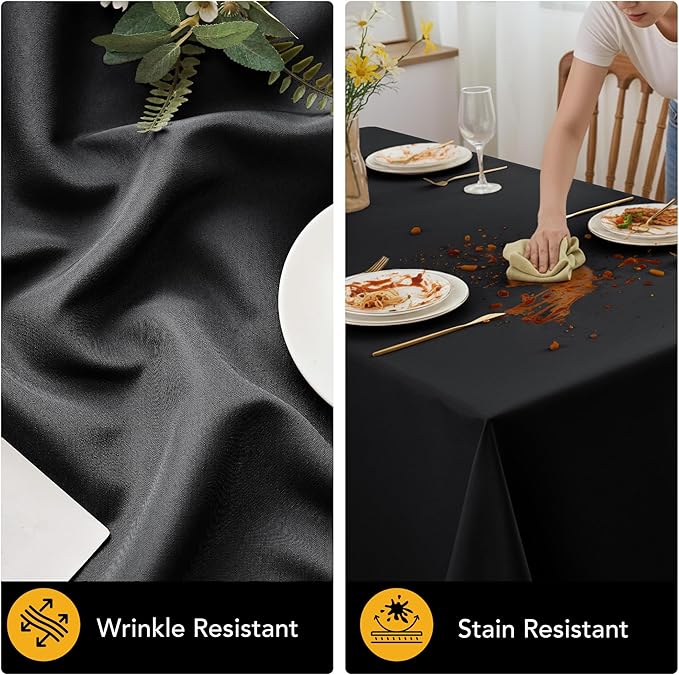 10-Pack Black Tablecloths for Rectangle Tables, 54 x 108 Inches, Stain-Resistant Polyester Fabric for 6 Foot Tables - Washable Table Covers for Weddings, Banquets, Birthday Parties, Events