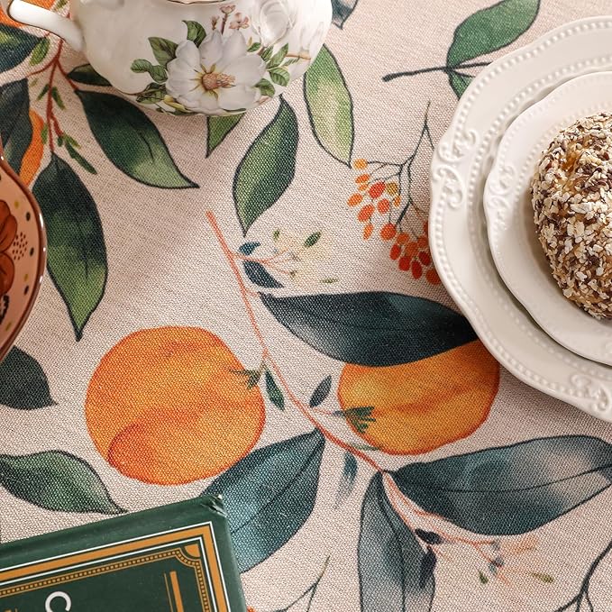 patdrea Designer Vintage Linen Square Table Cloth,Framhouse Linen Oranges and Leaves Pattern Tablecloth,Fall Decor Table Cover for Kitchen Dining Christmas,Thanksgiving,67"x67"-Palladin a