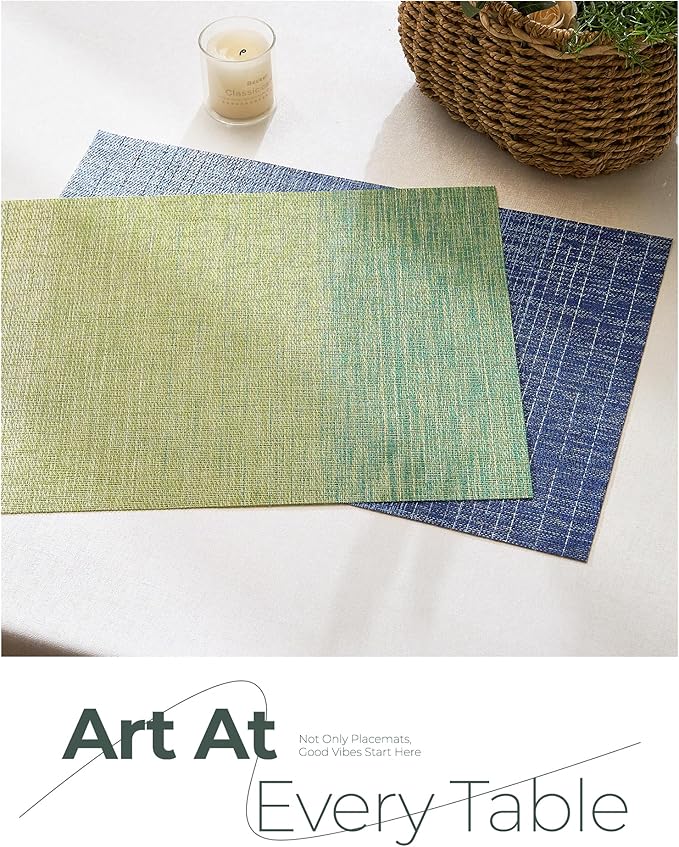 Leetaltree Gradient Green Woven Placemats Set of 4 - Heat Resistant Non-Slip Place mats for Dining Table, Washable Durable PVC Vinyl Woven Table Mats(Gradient Green, 4)