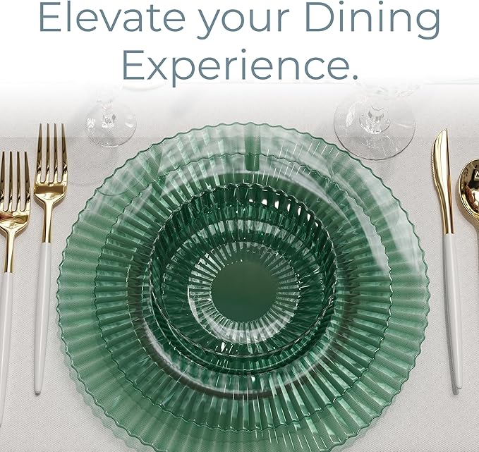 Exquisite 80 Piece Plastic Disposable Plates Set For 40 Guests I 20 X 9 Inch & 40 X 11 Inch Disposable Plastic Plates | Color: Green| Great for Weddings Parties And Formal Occasions