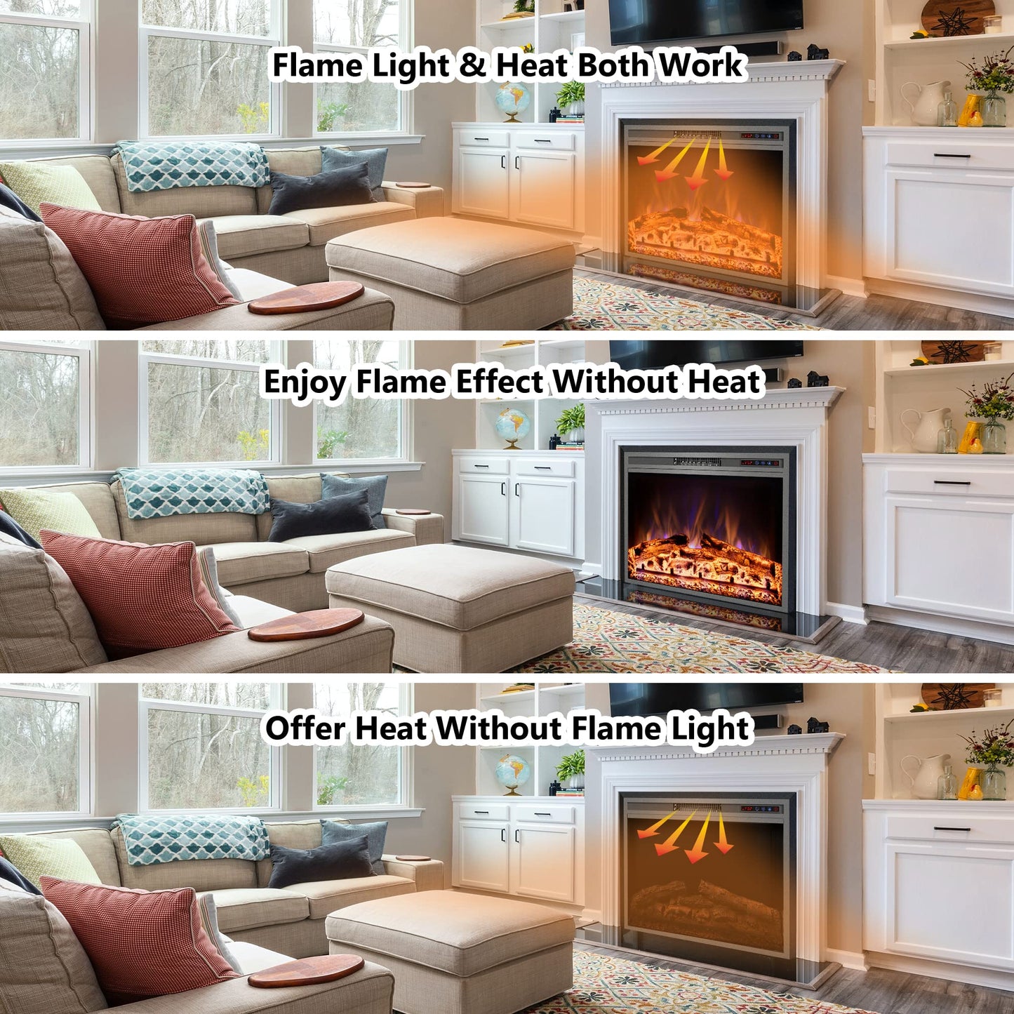 Kentsky 42" W x 30" H Electric Fireplace Insert with Metal Trim Kit, Fireplace Heater with Adjustable Flames, 1-9 Hour Timer, Remote & Touch Screen, 750W/1500W