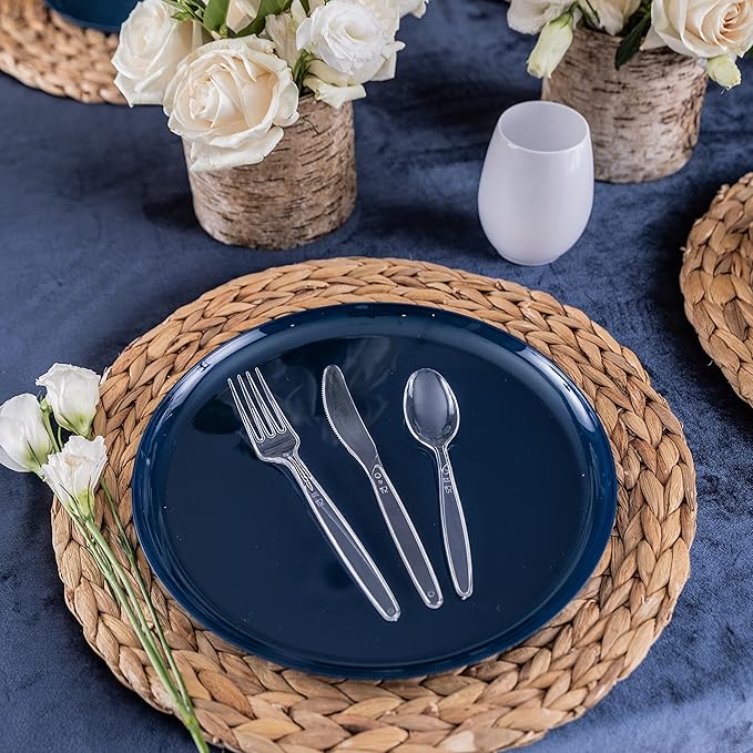 Party Bargains Disposable Cutlery Set [Sapphire] - [120 Count] Clear Heavy Duty & Solid Disposable Silverware Utensils Set, Perfect for Weddings, Buffets, Luncheons
