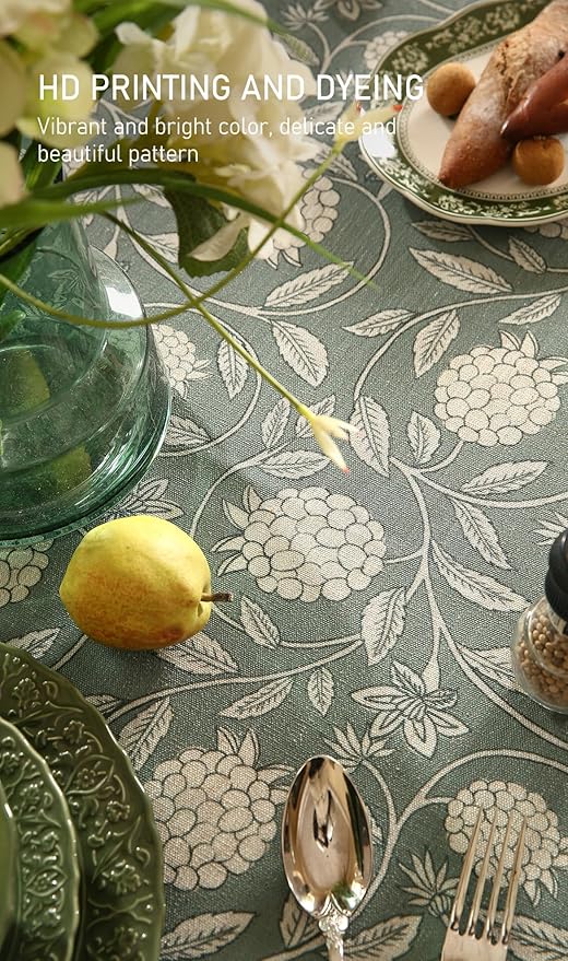 ISAENNE Designer Grayish Green Linen Small Tablecloth Rectangular,Floral Stain Resistant Table Cloth,Fall Vintage Decor Tablecloths for Dining Thanksgiving Kitchen Party,55"*71"-Andrew A