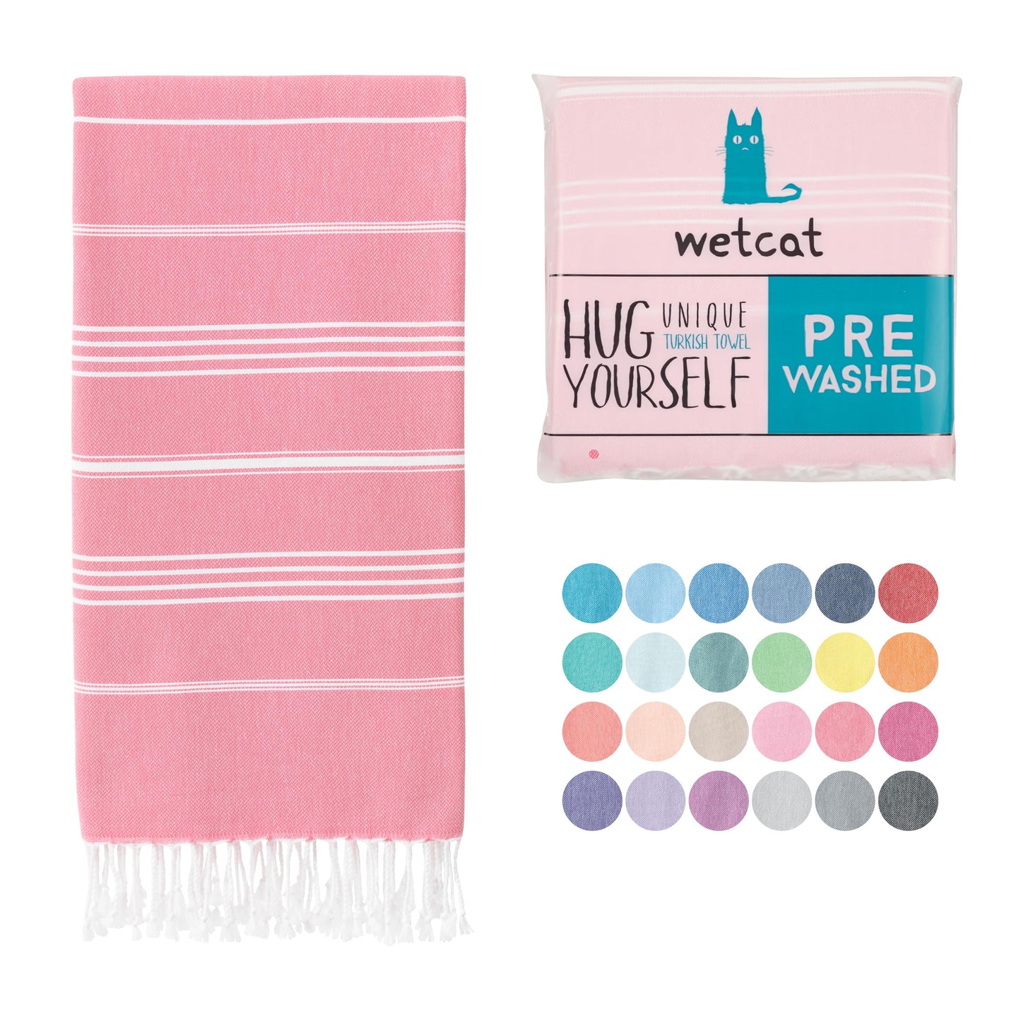 WETCAT Turkish Beach Towel Oversized 38x71 100% Cotton Sand Free Quick Dry Extra Large Light Travel Towel for Adults Beach Accessories Gifts - Pink