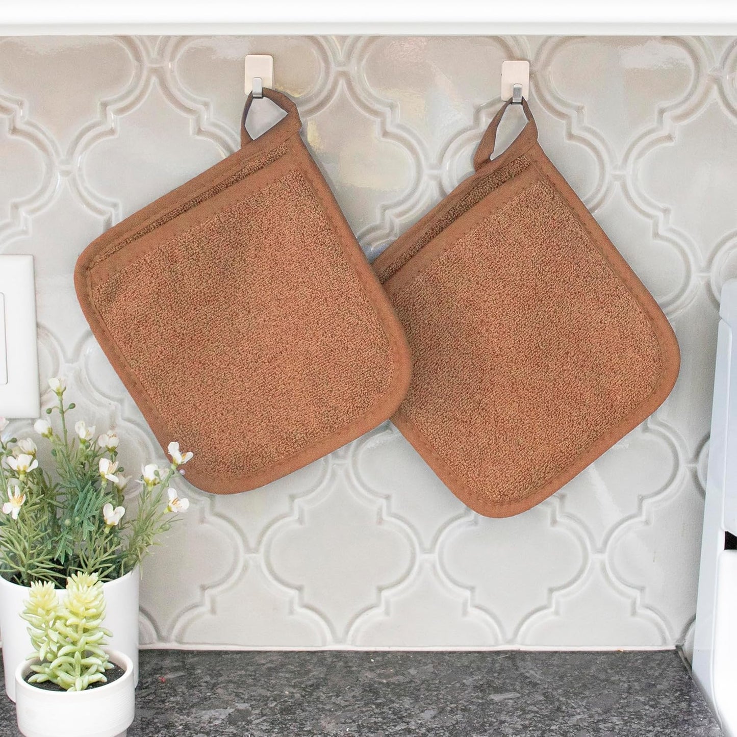 RITZ Terry Pocket Mitt & Hot Pad: Unparalleled Heat Resistant, Durable 100% Cotton,Ergonomically Designed for Optimal Grip, Easy-Care Machine Washable 4-Pack, Copper