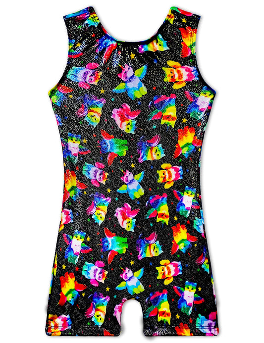 Gymnastics Leotards for Girls 5-6 Years Old Sparkle Black Cats Biketard with Shorts Classic One-Piece Sleeveless Unitard
