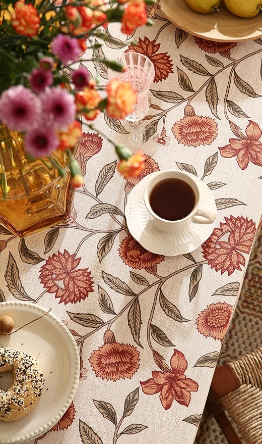 ISAENNE Designer French Small Square Tablecloth,Linen Orange Floral Pattern Indoor Table Cloth,Wrinkle Resistant Decor Table Cloth for Dining Thanksgiving Kitchen Party,55"*55"-Alvarado D