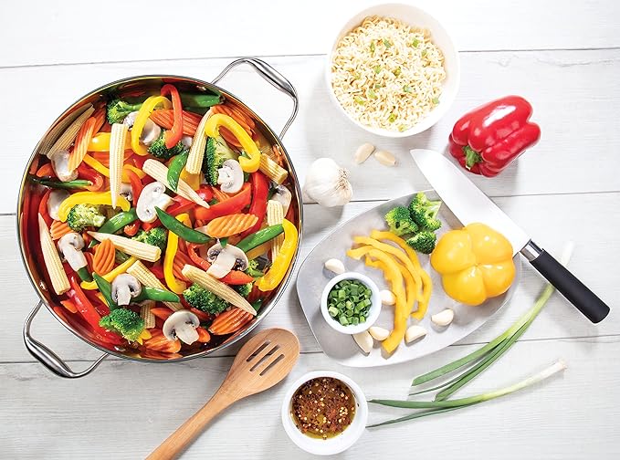 Electric Skillet By Cucina Pro - 18/10 Stainless Steel Frying Pan with Tempered Glass Lid and Handles, 12" Round, Adjustable Temperature Control Knob, Portable and Includes Recipe Guide, Great Gift