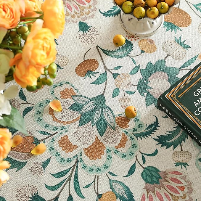 patdrea Designer Green Rectangle Table Cloth,Vintage Italian Floral Country Linen Breathable Tablecloth,Decor Cover for Kitchen Dining,Christmas,Tea Party,Thanksgiving,55"x87"-Tree Life