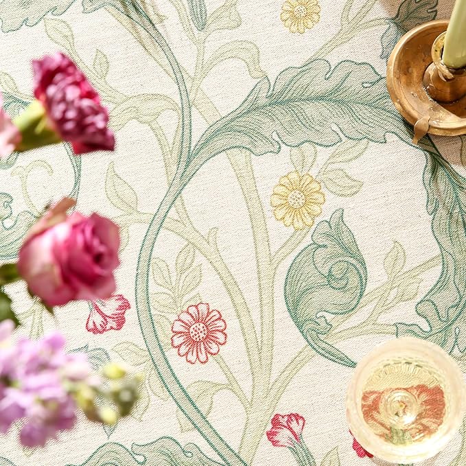patdrea Designer Green Small Tablecloth for Rectangle Table,Vintage Linen Leaves Pattern Breathable Table Cloth,Floral Decor Cover for Kitchen Dining Christmas,Thanksgiving,55"x71"-Cecilia a