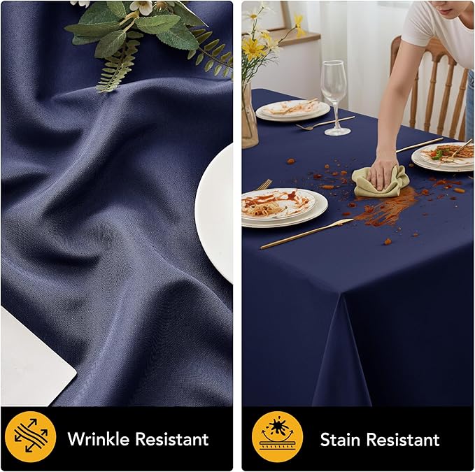 10-Pack Navy Blue Tablecloths for Rectangle Tables, 60 x 84 Inches, Stain-Resistant Polyester Fabric for 4 Foot Tables - Washable Table Covers for Weddings, Banquets, Birthday Parties, Events
