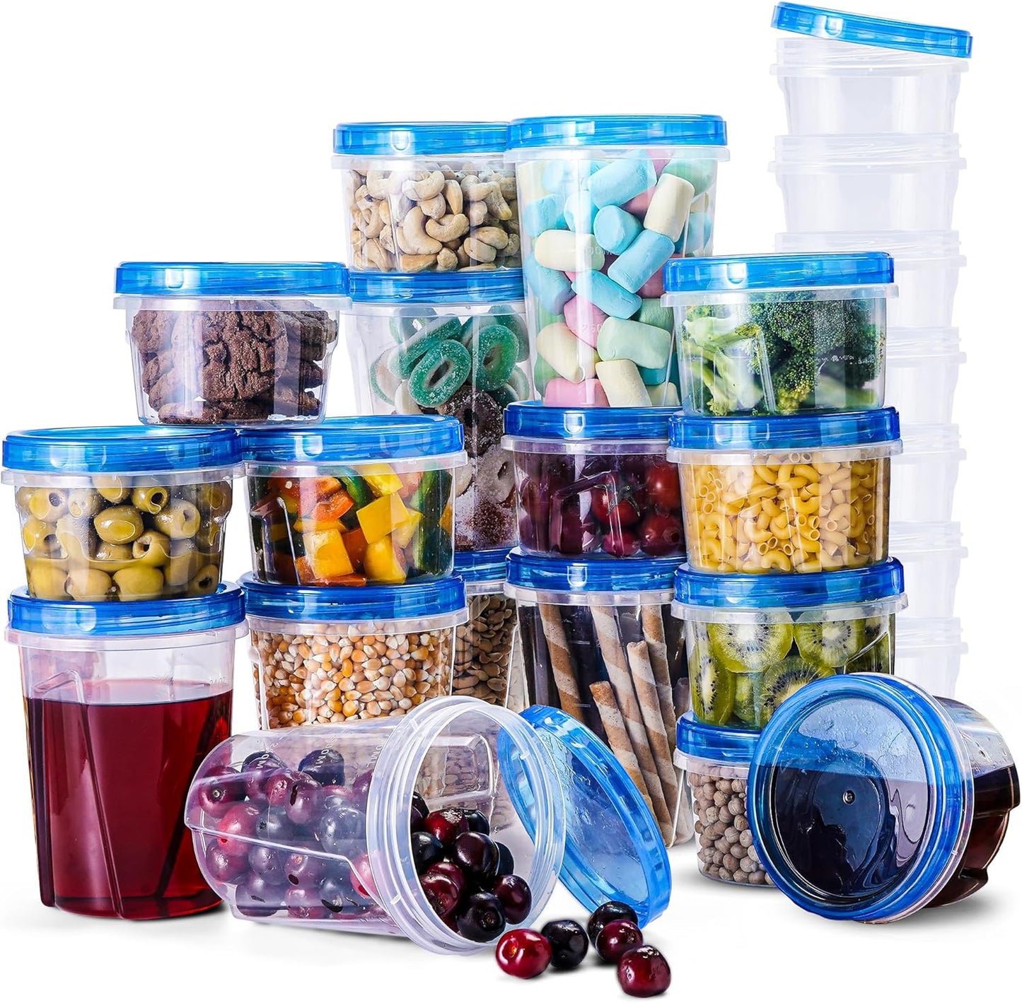 RFAQK 48 pcs Freezer Storage Containers with Lids-(32 & 16OZ) 24 Food Storage Containers with 24 Twist Top-Deli Container for Soup-Reusable Plastic Box for Lunch, Gym, Travel