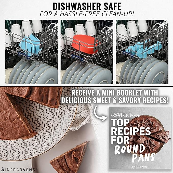 Air Fryer Silicone Baking Set, 7.5” Cake Pan, Muffin Cups, Scraper & Cheat Sheet – Non-Stick, BPA-Free Bakeware for Instant Vortex, Cosori, Ninja, PowerXL Grill, Chefman & More by INFRAOVENS