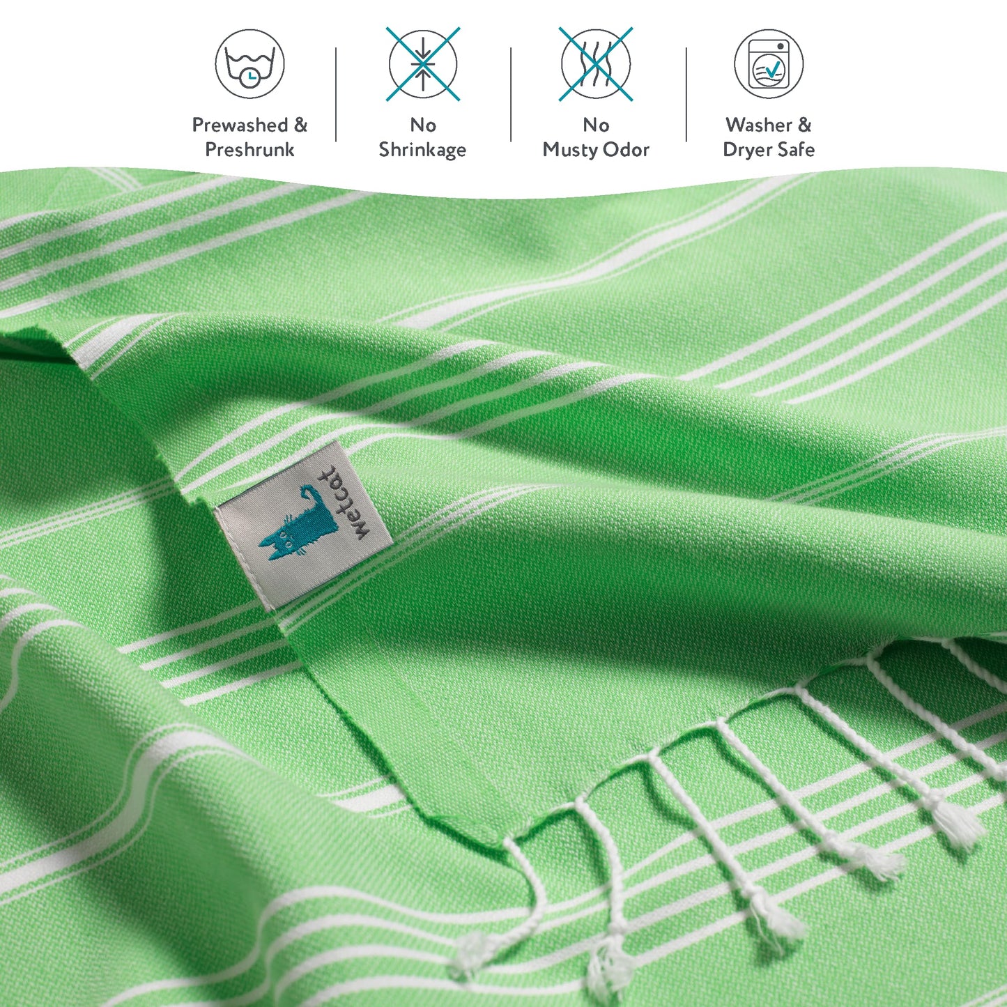 WETCAT Turkish Beach Towel Oversized 38x71 100% Cotton Sand Free Quick Dry Extra Large Light Travel Towel for Adults Beach Accessories Gifts - Lime Green