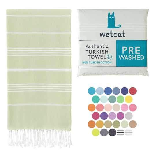 WETCAT Turkish Beach Towel Oversized 38x71 100% Cotton Sand Free Quick Dry Extra Large Light Travel Towel for Adults Beach Accessories Gifts - Seafoam Green