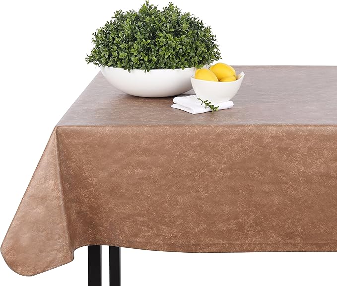 Yourtablecloth Heavy Duty Vinyl Rectangle or Square Tablecloth – 6 Gauge Heavy Duty Tablecloth – Flannel Backed – Wipeable Tablecloth with Vivid Colors & Many Sizes 52 x 108 Stone