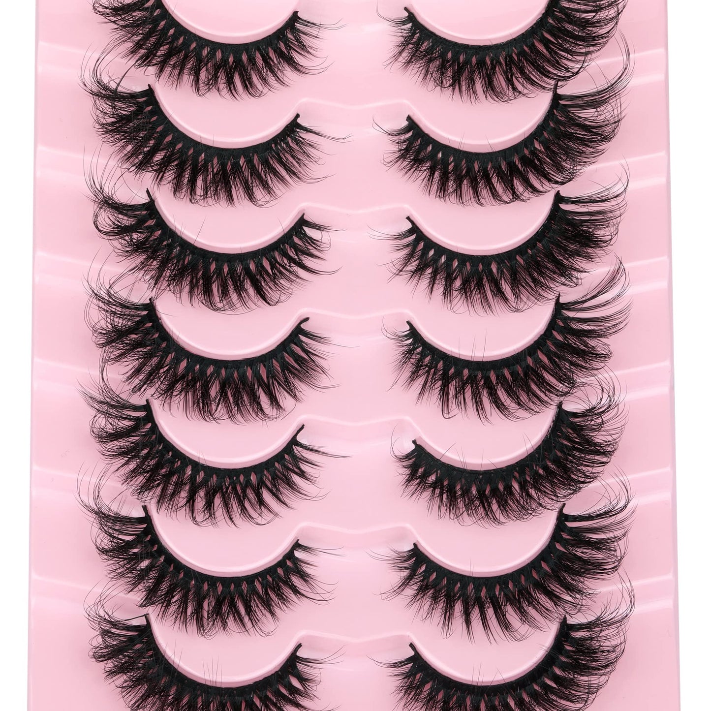 JIMIRE Mink Lashes Fluffy Cat Eye Natural False Eyelashes Volume Wispy Faux Mink Lashes Fox Eye Crossed 16MM Fake Lashes Look Like Eyelash Extensions Pestañas 7 Pairs Pack