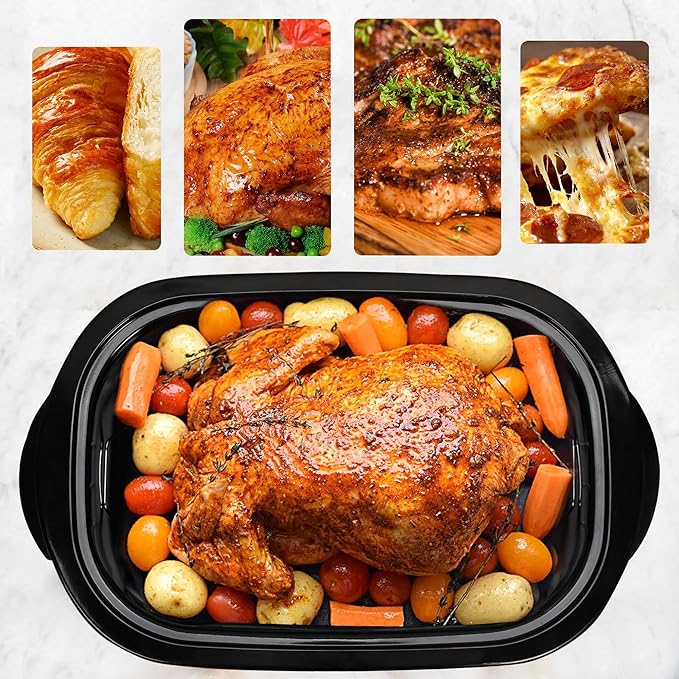18 Quart Roaster Oven with Self-Basting Lid, Electric Turkey Roaster Oven with Defrost & Warm Function, Adjustable Temperature, Removable Pan & Rack, Stainless Steel, Black