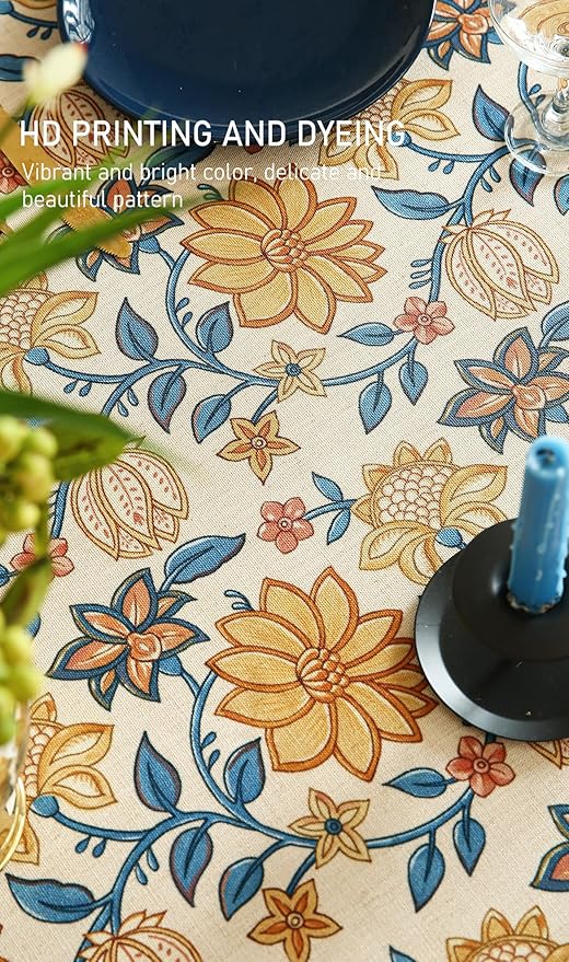 ISAENNE Designer Bohemian Floral Small Rectangle Tablecloth,Linen Colorful Table Cloth,Wrinkle Resistant Decor Tablecloths for Dining Thanksgiving Kitchen Party Christmas,55"*71"-Estevan B