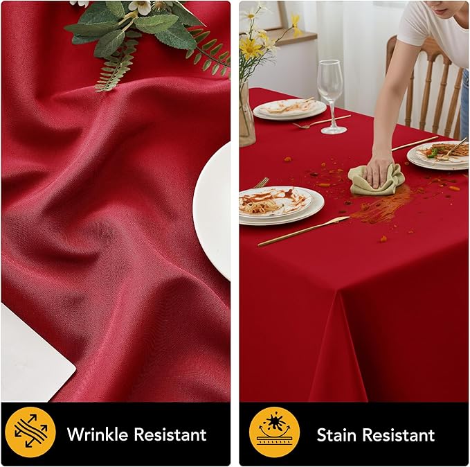 6-Pack Red Tablecloths for Rectangle Tables, 90 x 132 Inches, Stain-Resistant Polyester Fabric for 8 Foot Tables - Washable Table Covers for Weddings, Banquets, Birthday Parties, Events