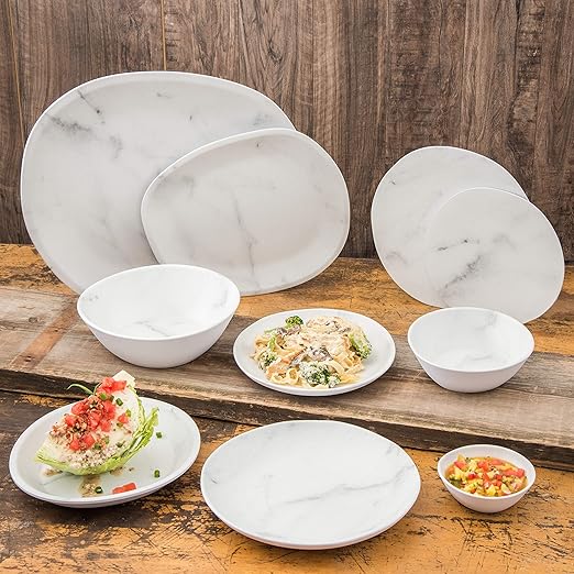 Carlisle FoodService Products Ridge Resuable Plastic Platter Oblong Platter for Home and Restaurant, Melamine, 18 Inches, Marble, (Pack of 6)