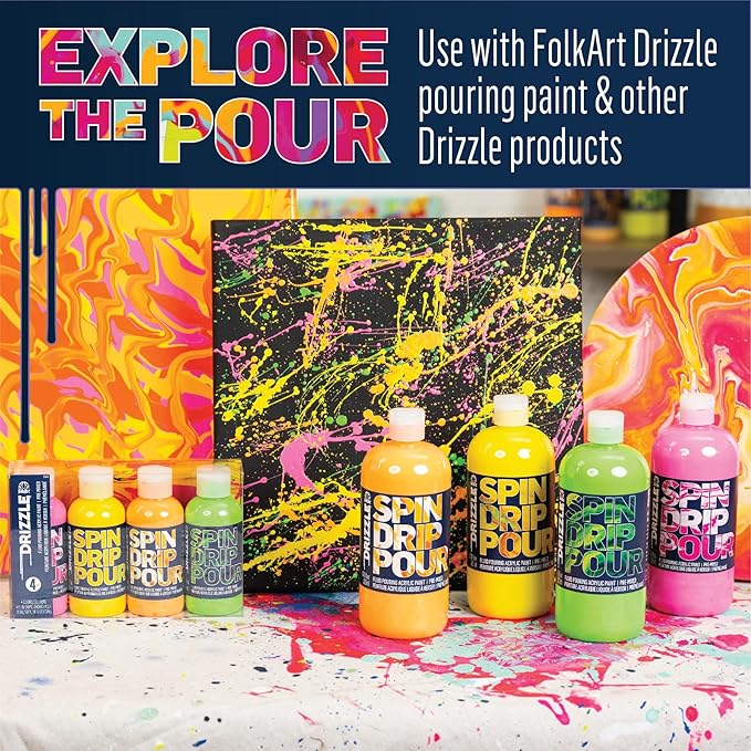 FolkArt Drizzle Pouring Tool Set, 8 Piece Volcano Pouring Set Perfect for Fluid Paint Pouring Arts and Crafts Projects, 50434