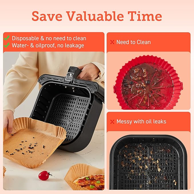 COSORI Small Air Fryer Oven 2.1 Qt, 4-in-1 Mini Airfryer, Space-saving & Low-noise, Nonstick and Dishwasher Safe Basket, 30 In-App Recipes & Air Fryer Liners, 100 PCS Square Disposable Paper Liners