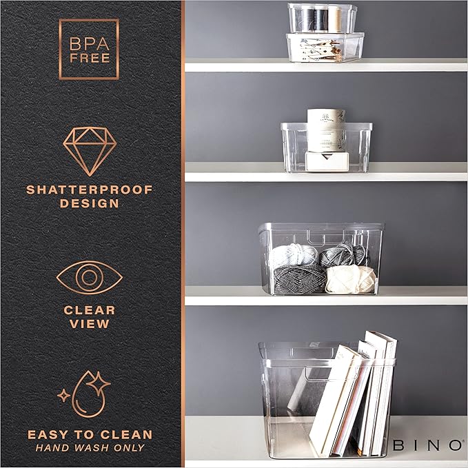BINO | Plastic Storage Bins, X-Small - 5 Pack | THE LUCID COLLECTION | Multi-Use Built-In Handles BPA-Free Clear Storage Containers | Fridge Organizer | Pantry & Home Organization