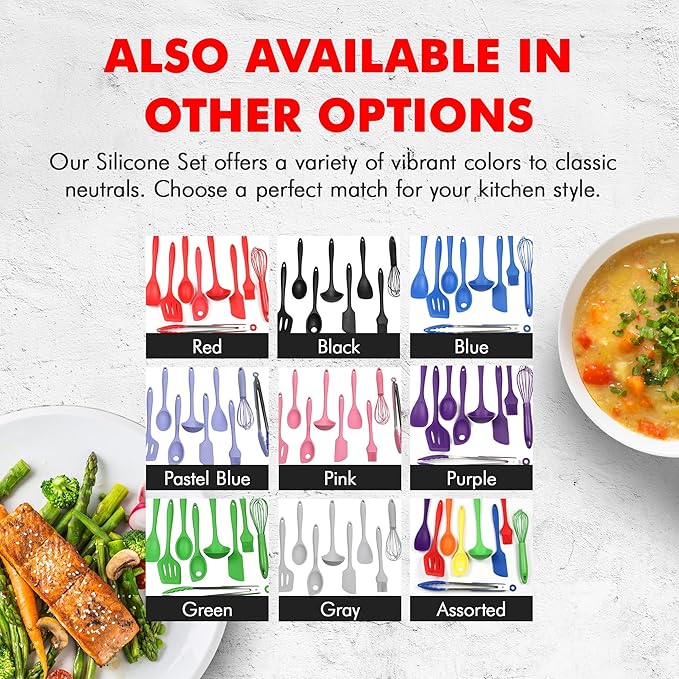 Chef Craft - Premium Silicone Kitchen Tools and Utensils Set, Non-Scratch, Withstands Temperatures up to 450°F, BPA-Free, 9 Piece Cooking Utensils Set, Gray