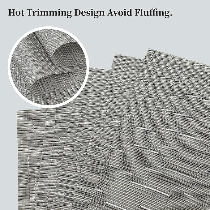 Leetaltree Silver Placemats Set of 6 - Heat Resistant Non-Slip Place mats for Dining Table, Washable Durable PVC Vinyl Woven Table Mats（Silver, 6）