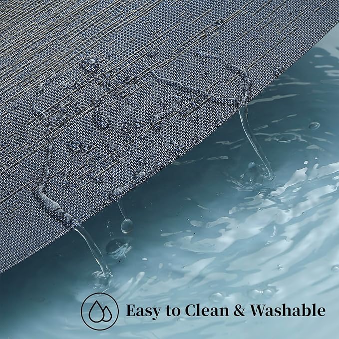 Leetaltree Denim Blue Placemats Set of 8 - Heat Resistant Non-Slip Place mats for Dining Table, Washable Durable PVC Vinyl Woven Table Mats（Denim Blue, 8）