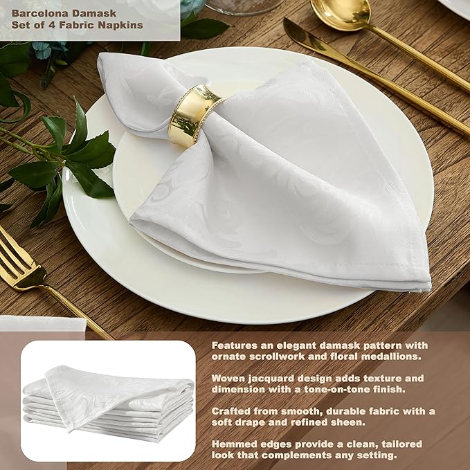 Newbridge Barcelona Luxury Damask Fabric Tablecloth, 70” Extra Wide x 144” Rectangle, White, 100% Polyester, No Iron, Soil Resistant Dining Room, Party and Banquet Table Cover