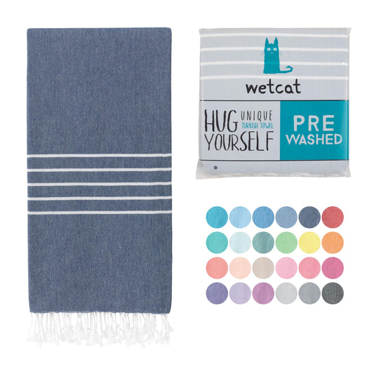 WETCAT Turkish Beach Towel Oversized 38x71 100% Cotton Sand Free Quick Dry Extra Large Light Travel Towel for Adults Beach Accessories Gifts - Navy