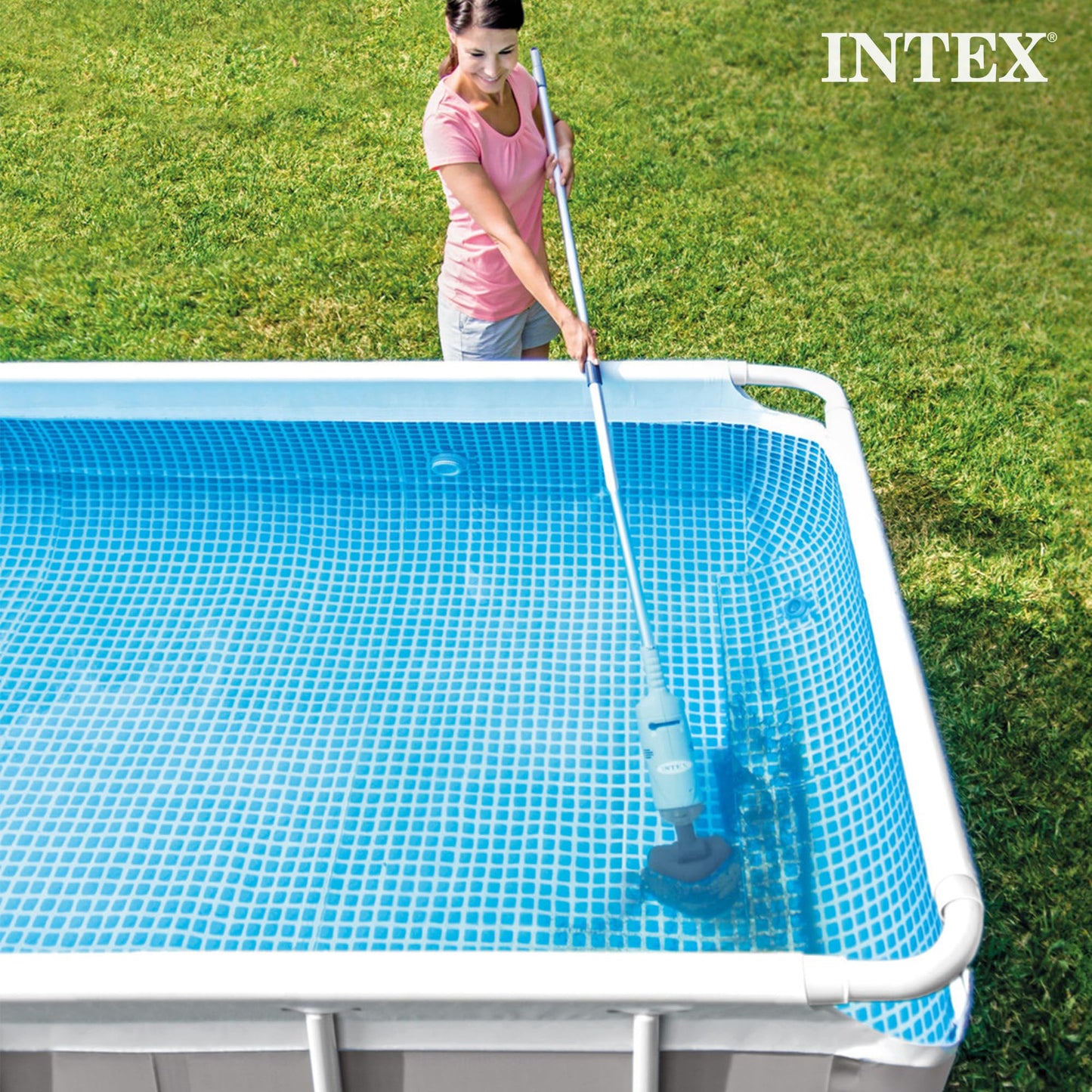 Intex Handheld Pool Vacuum Cleaner Rechargeable 94 Inch Telescoping Shaft and 2 Interchangeable Brush Heads for Above Ground Swimming Pool and Spa