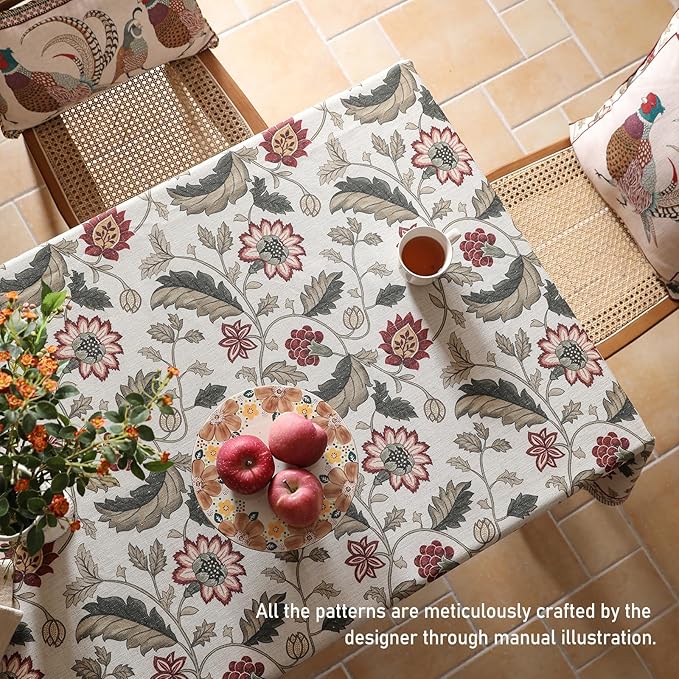 ISAENNE Designer Provence Floral Long Rectangle Tablecloth,Linen Colorful Washable Indoor Table Cloth,Durable Decor Tablecloths for Dining Thanksgiving Kitchen Christmas,63"*102"-Ratina