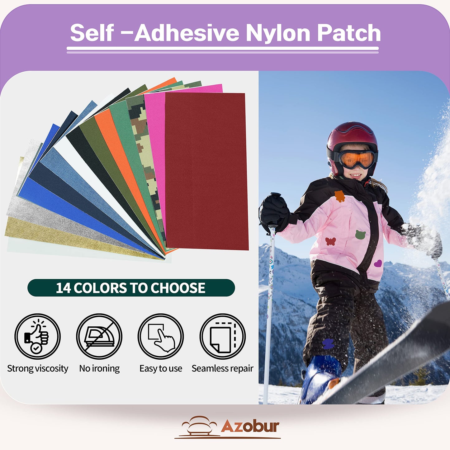 Azobur 2-Pack Nylon Repair Patches Self Adhesive Vinyl Outdoor Camping Gear Repair Kit,Waterproof Fabric Repair Patches for Down Jacket, Tent, Sleeping Bag （10X20cm）