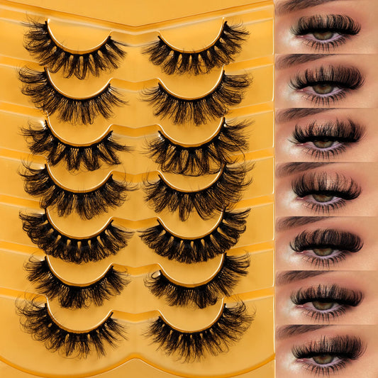 JIMIRE Mink Dramatic Wispy False Eyelashes Fluffy 20MM 6D Volume Crossed Strip D Curl Eye Mixed Lashes Pestañas Thick Soft 7 Styles 7 Pairs Pack