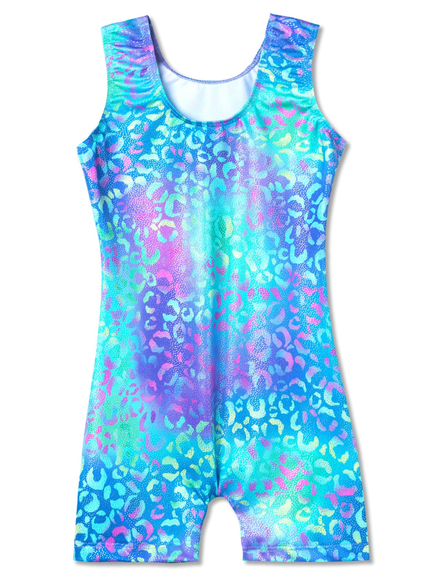 Domusgo Gymnastics Leotards for Girls Size 6-7 Years Old Sparkly Sleeveless Colorful Green Purple Leopard Print Tank