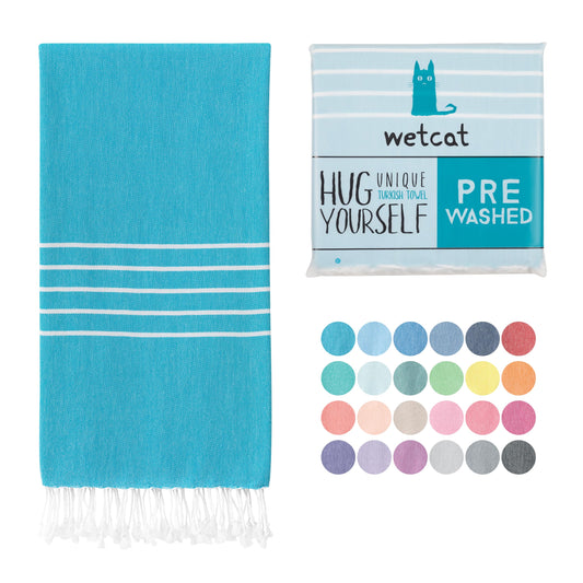 WETCAT Turkish Beach Towel Oversized 38x71 100% Cotton Sand Free Quick Dry Extra Large Light Travel Towel for Adults Beach Accessories Gifts - Ocean Blue