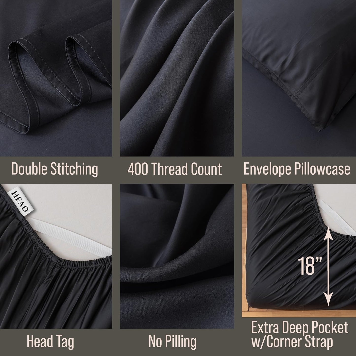 Bella Coterie Luxury Bamboo Viscose Queen Size Sheet Set | 100% Organically Grown | Ultra Soft | Cooling for Hot Sleepers | 18" Deep Pocket [Black]
