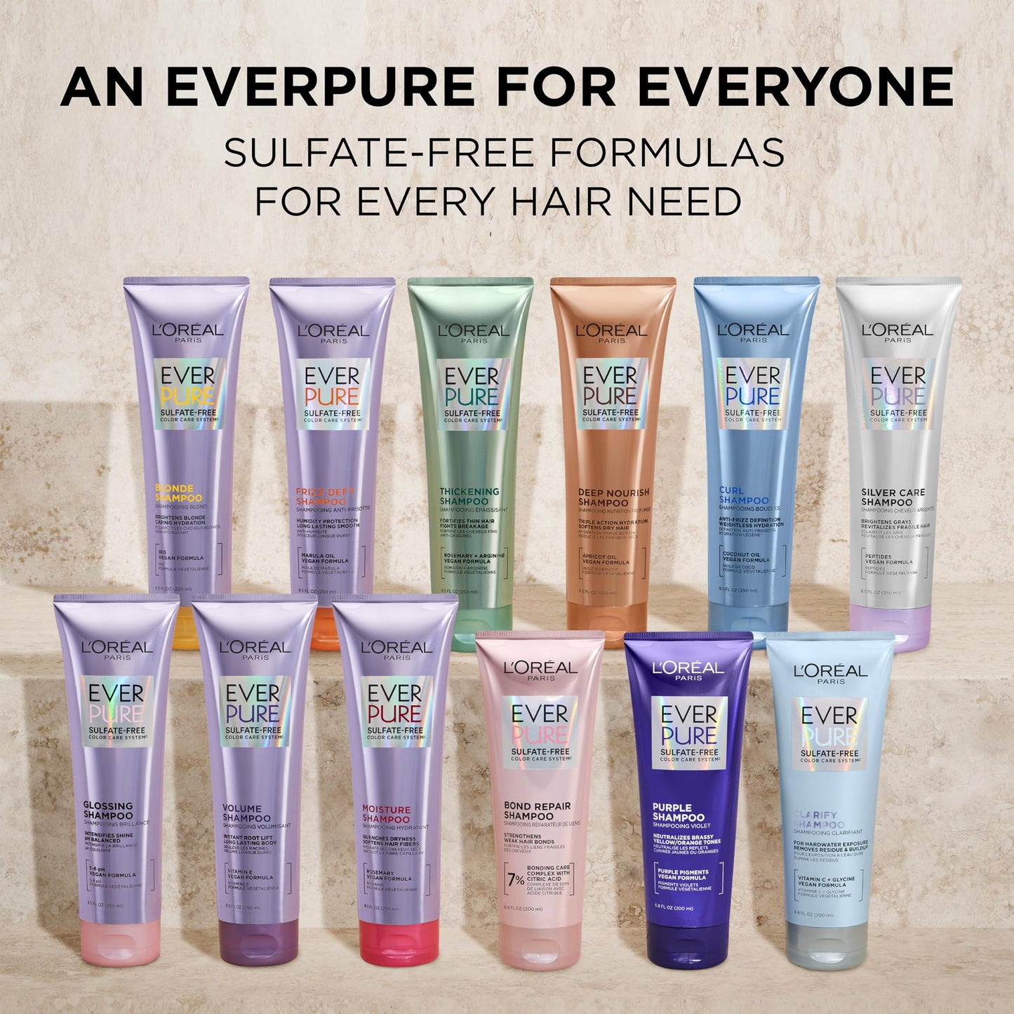 L'Oreal Paris EverPure Brightening and Nourishing Shampoo for Gray Hair, Sulfate-Free Vegan Formula with Peptides, 8.5 Fl Oz