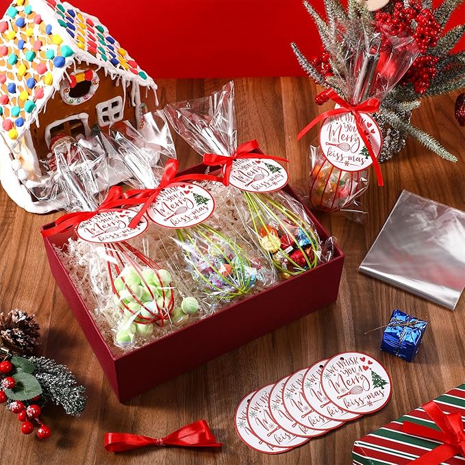 16 Sets 10 Inch Christmas Whisks Gifts DIY Fillable Christmas Tree Ornaments Xmas Colored Silicone Whisks for Cooking Heat Resistant Egg Beaters with Card Rope Bag for Candy Holder