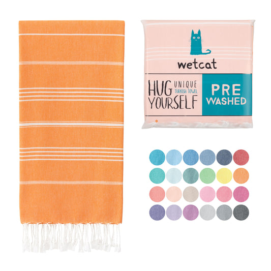 WETCAT Turkish Beach Towel Oversized 38x71 100% Cotton Sand Free Quick Dry Extra Large Light Travel Towel for Adults Beach Accessories Gifts - Orange