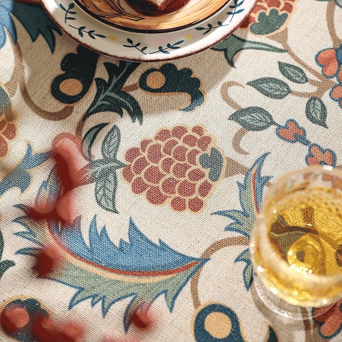 patdrea Designer Vintage Linen Small Square Tablecloth,French Anti-Wrinkle Durable Floral Table Cloth,Colorful Table Cover for Kitchen Dining,Parties,Christmas,Thanksgiving,Party,55"x55"-Puno