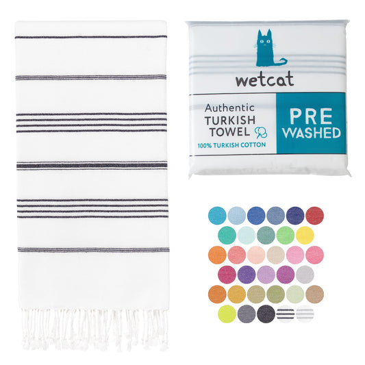 WETCAT Turkish Beach Towel Oversized 38x71 100% Cotton Sand Free Quick Dry Extra Large Light Travel Towel for Adults Beach Accessories Gifts - Black & White