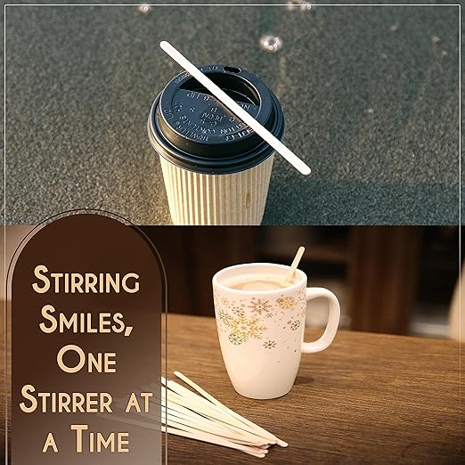 Perfect Stix Premium Wooden Coffee Stirrer Sticks, Thick Birch Wood 1000 Count, 5.5" Inches. Eco-Friendly Wooden Stirrers (5.5Inches / 1000PC) (Pack of 10)
