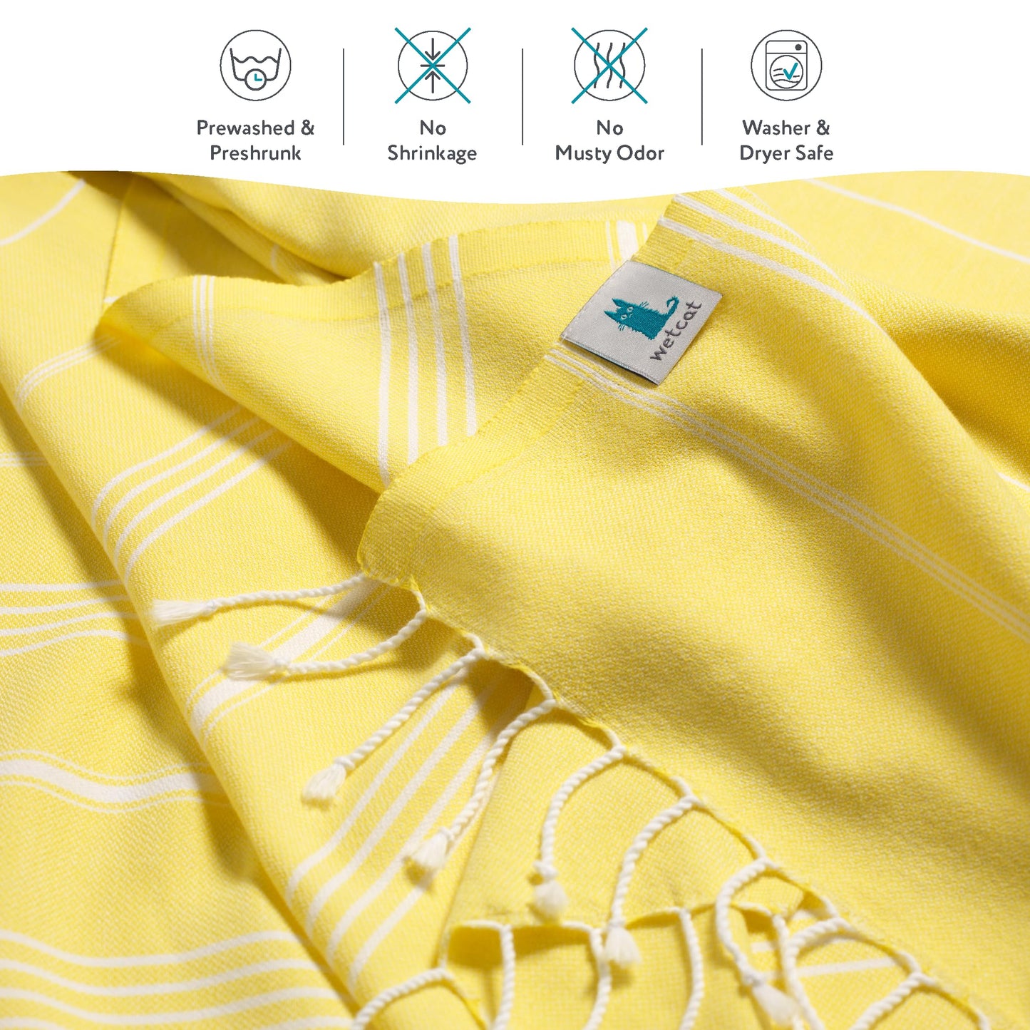 WETCAT Turkish Beach Towel Oversized 38x71 100% Cotton Sand Free Quick Dry Extra Large Light Travel Towel for Adults Beach Accessories Gifts (Yellow, Beach Towel (38" x 71"))