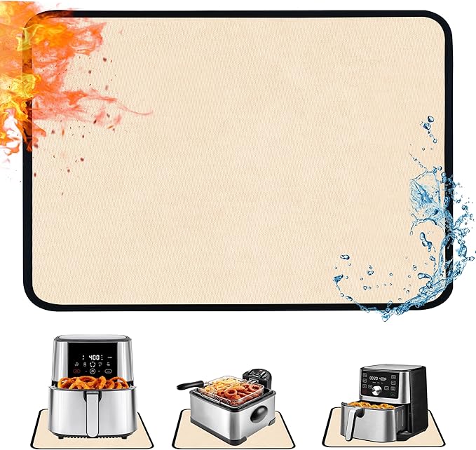 Heat Resistant Mat for Air Fryer,Deep Fryer,Oven,16x24in Hot Pads for Kitchen Counter Heat Protector,Under Coffee Maker Mats for Quartz Countertop Protector,Deep Fryer Coffee Machine Mat(Khaki)